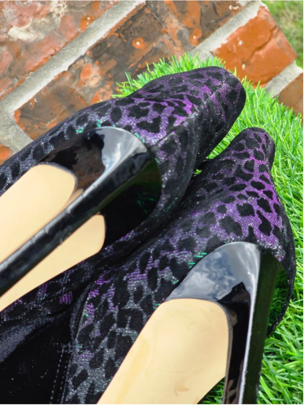 Nine West Black Velvet Green Leopard Ankle Boots Women’s Size 8 - Picture 5 of 11